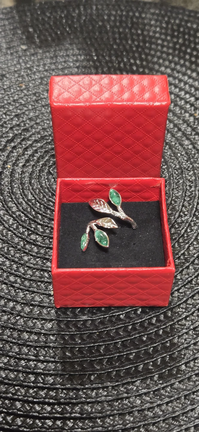 Sterling Silver Leaf Ring with Green Stones