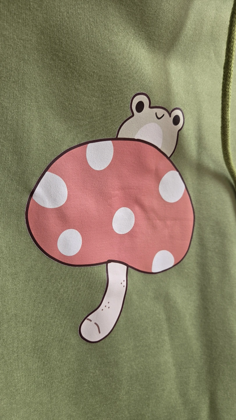 Green Hoodie with Frog and Mushroom Graphic - photo 2