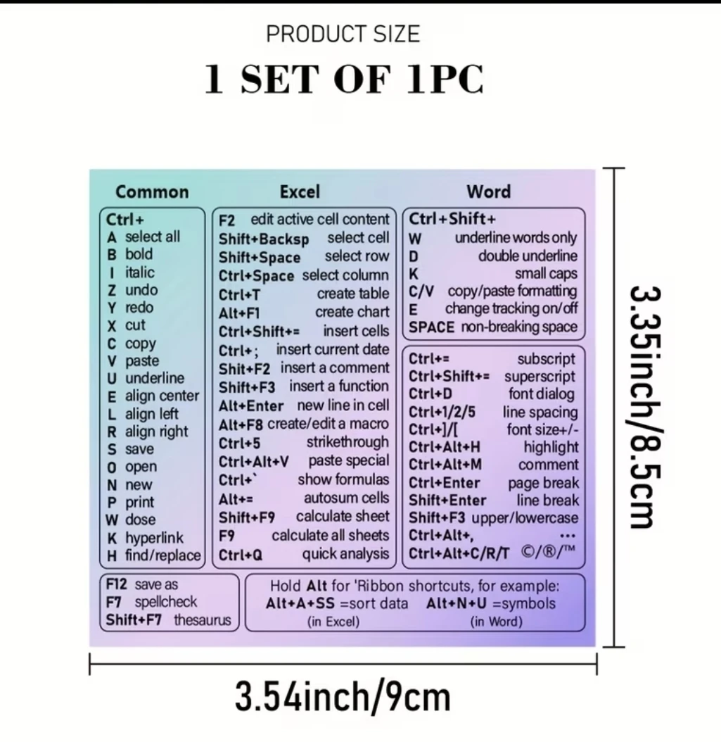 Keyboard Shortcut Stickers for Excel & Word - photo 2