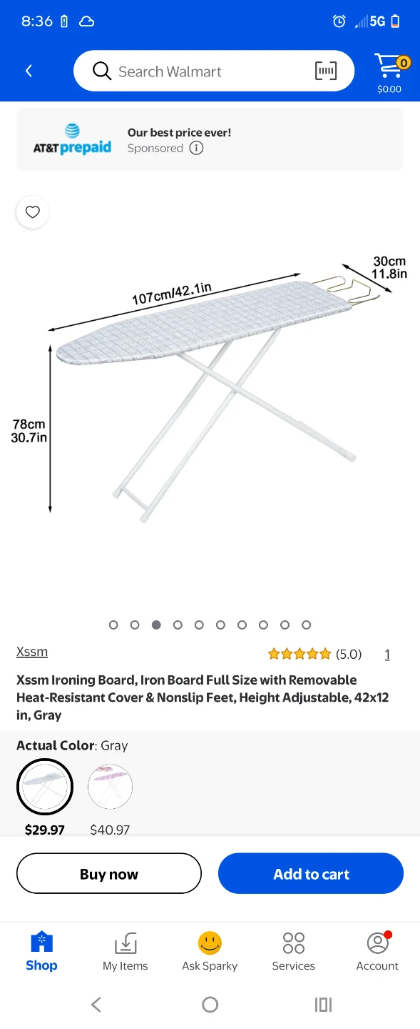 XSSM Ironing Board, Full Size, Heat-Resistant Cover, Gray
