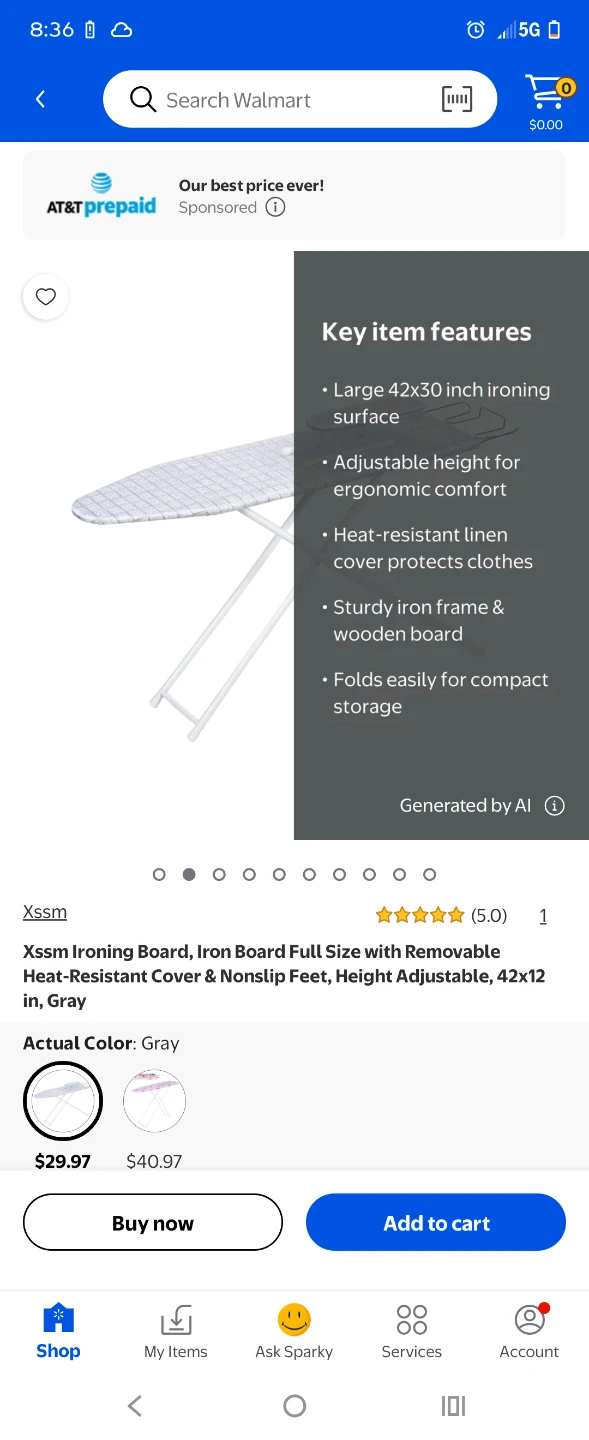 XSSM Ironing Board, Full Size, Heat-Resistant Cover, Gray - photo 2