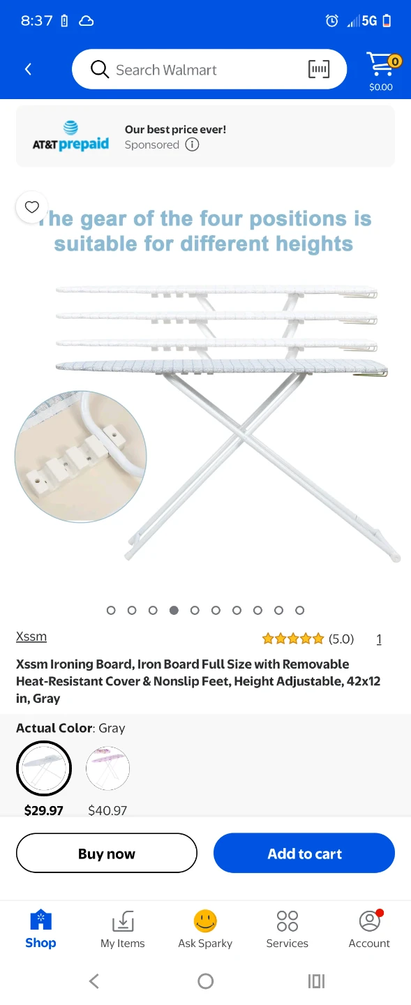 XSSM Ironing Board, Full Size, Heat-Resistant Cover, Gray - photo 3