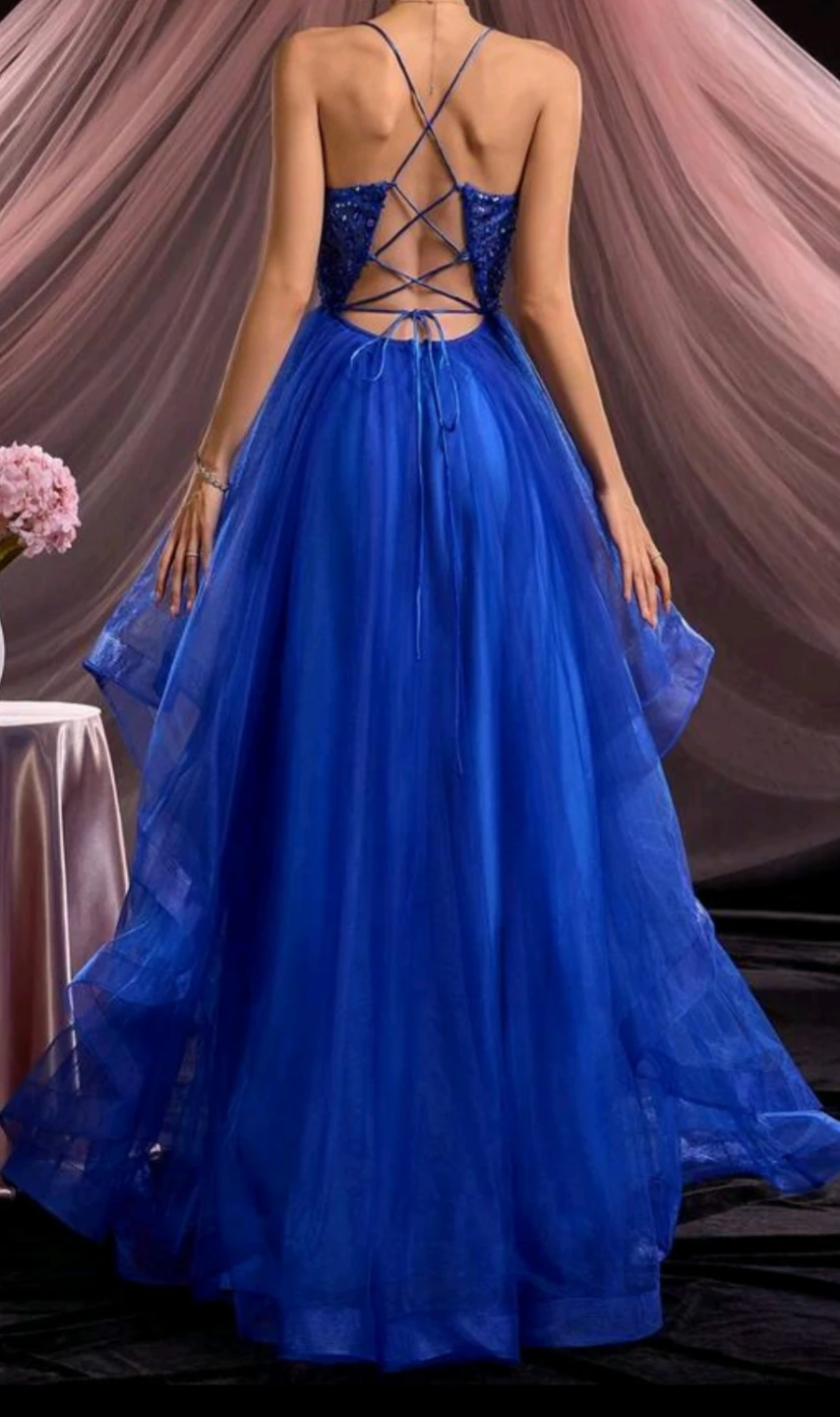 Blue Sequin Bodice Tulle Gown