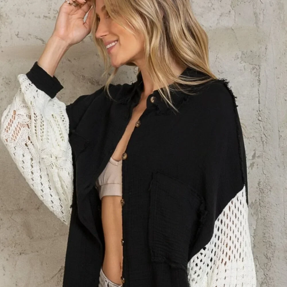 Brand New Jaipur Black | Oversized Shirt w/ Knit Sleeves - photo 3