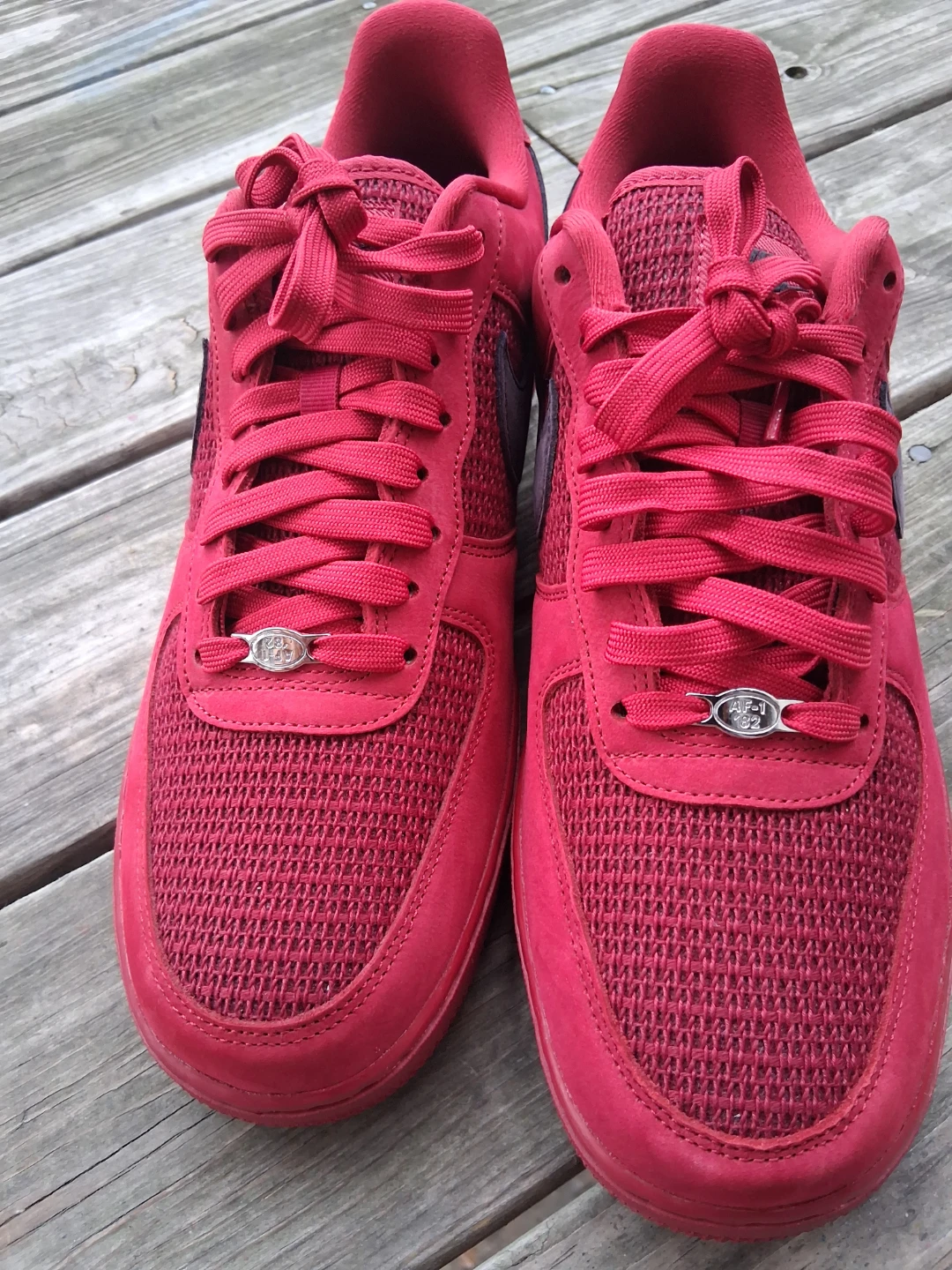 Nike Air Force 1 Red Suede Mesh Sneakers - photo 2