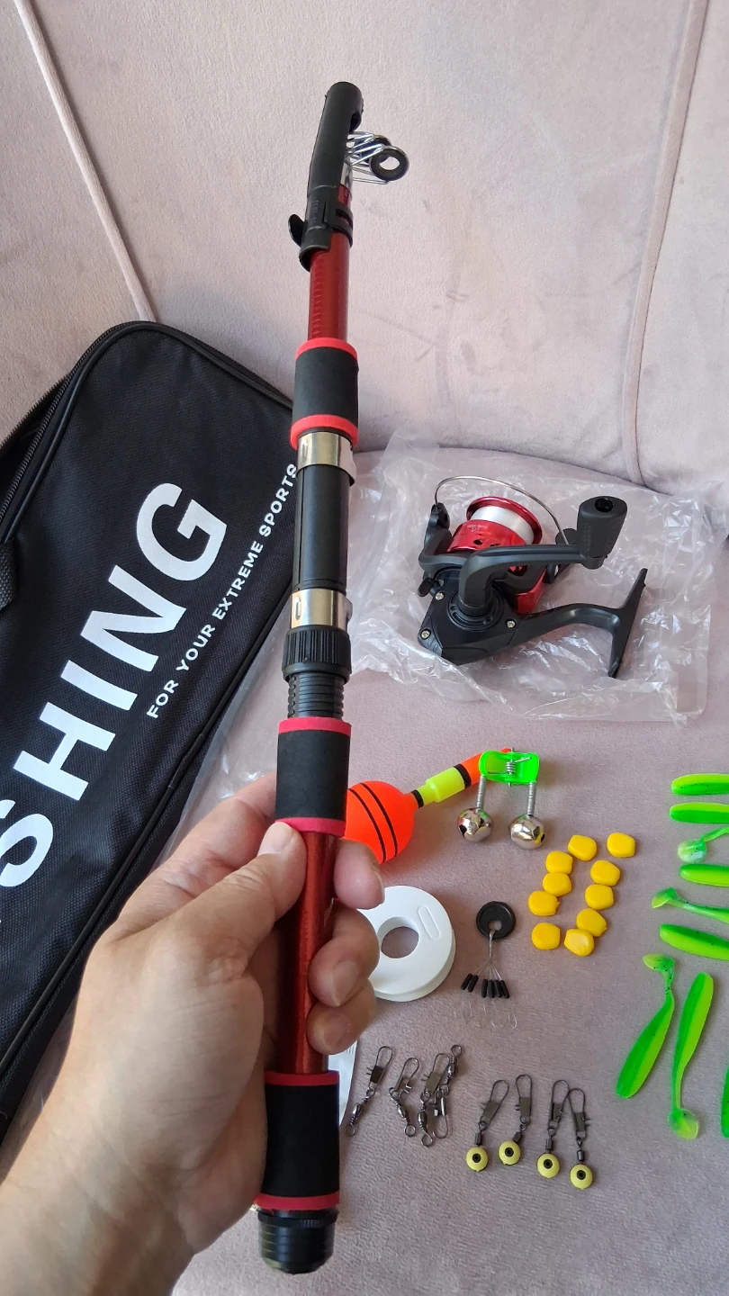 Fishing rod Reel Lures Hooks Line w Bag complete set - photo 2
