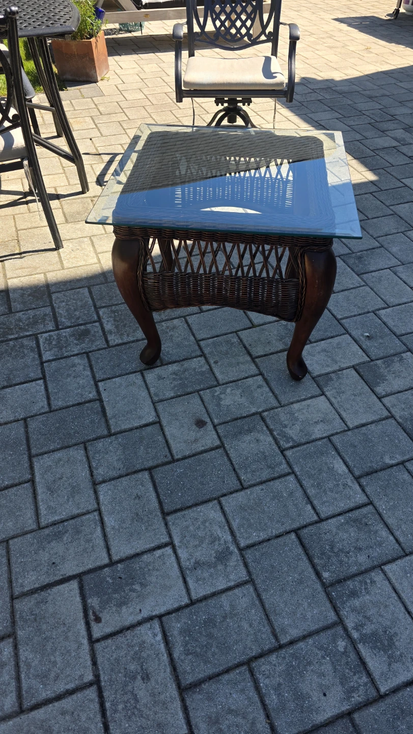 Wicker End Table with Glass Top