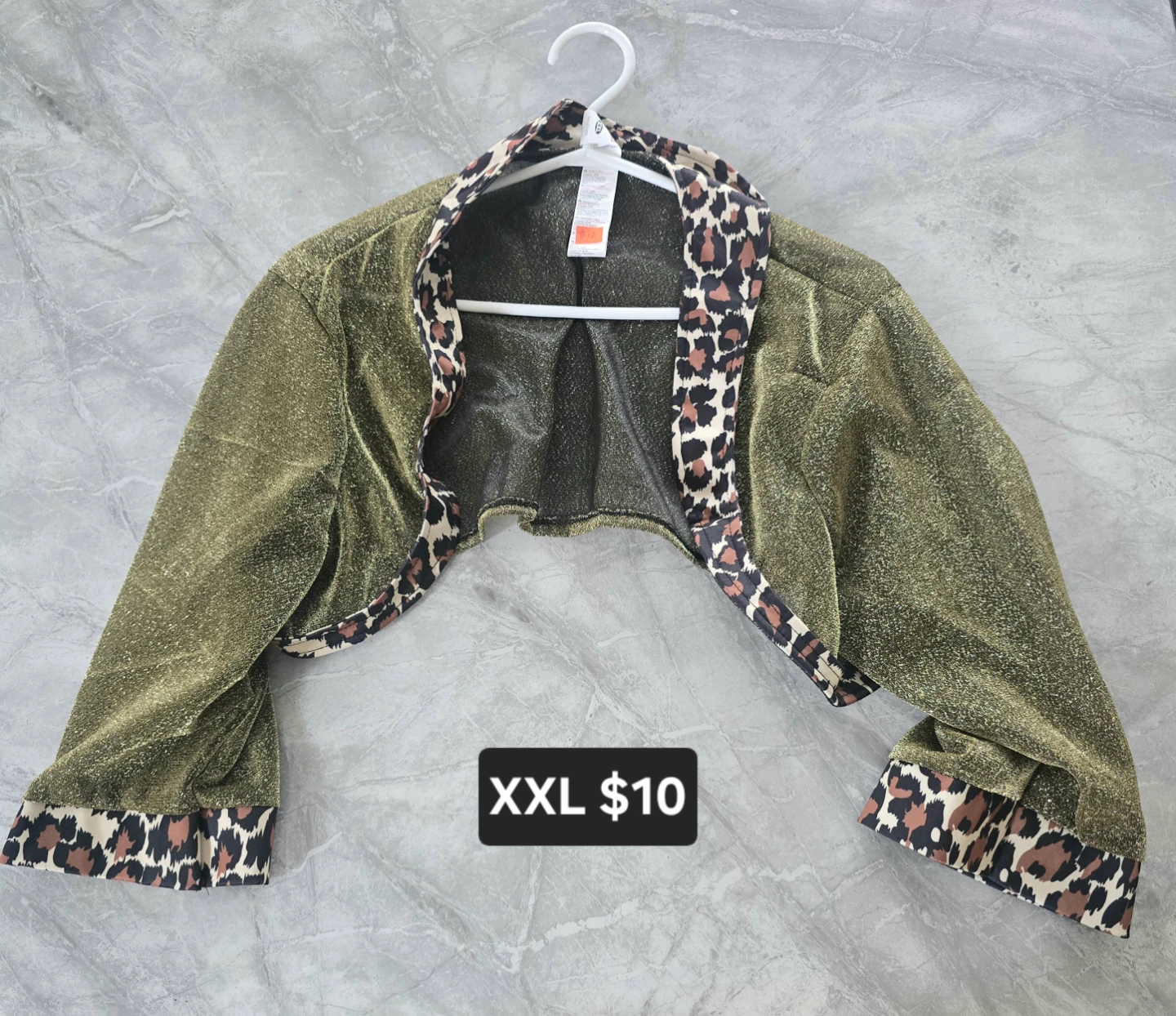 Gold Glitter Mesh Leopard Trim Bolero XXL