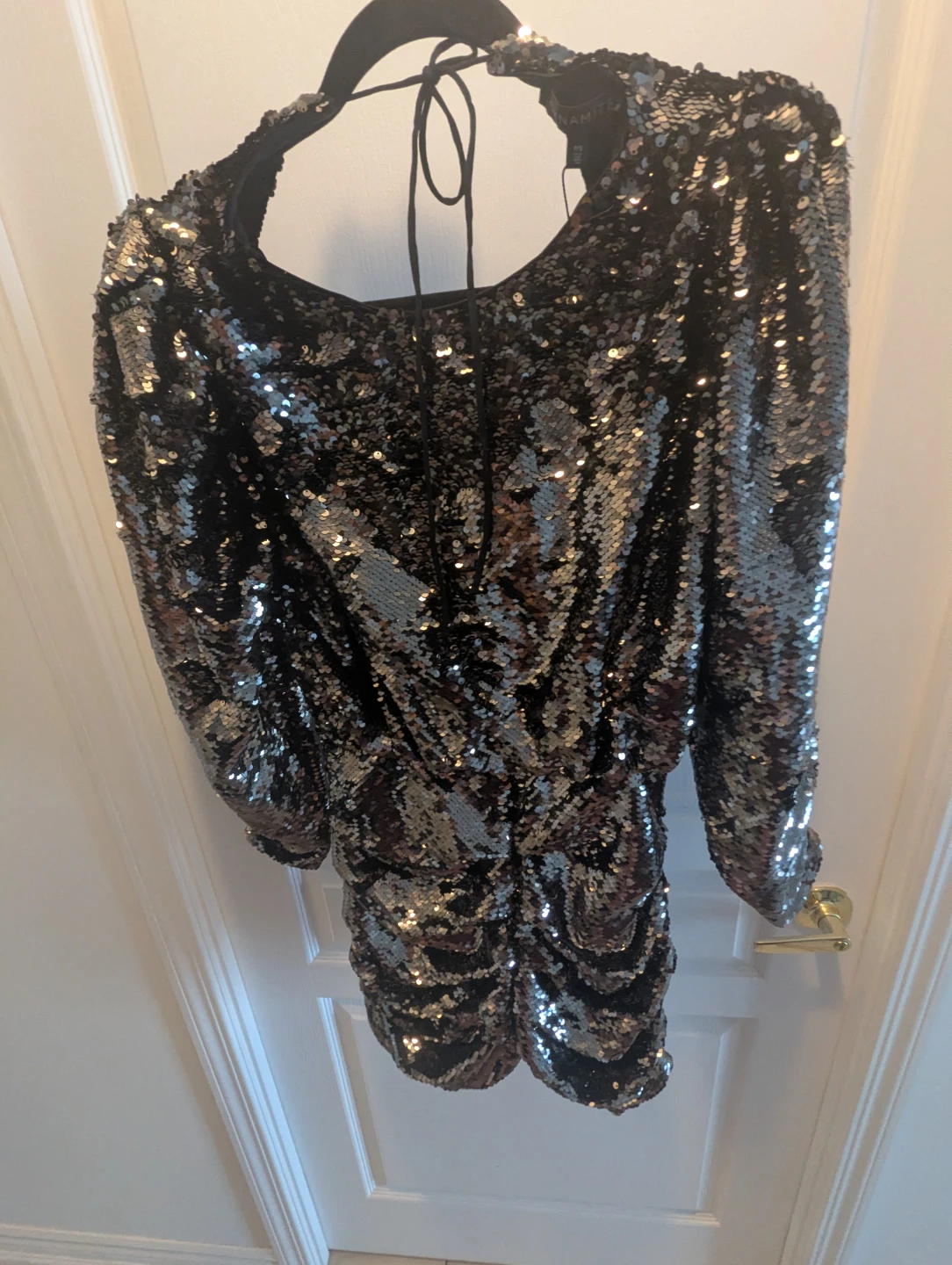Sequin Ruched Mini Dress small