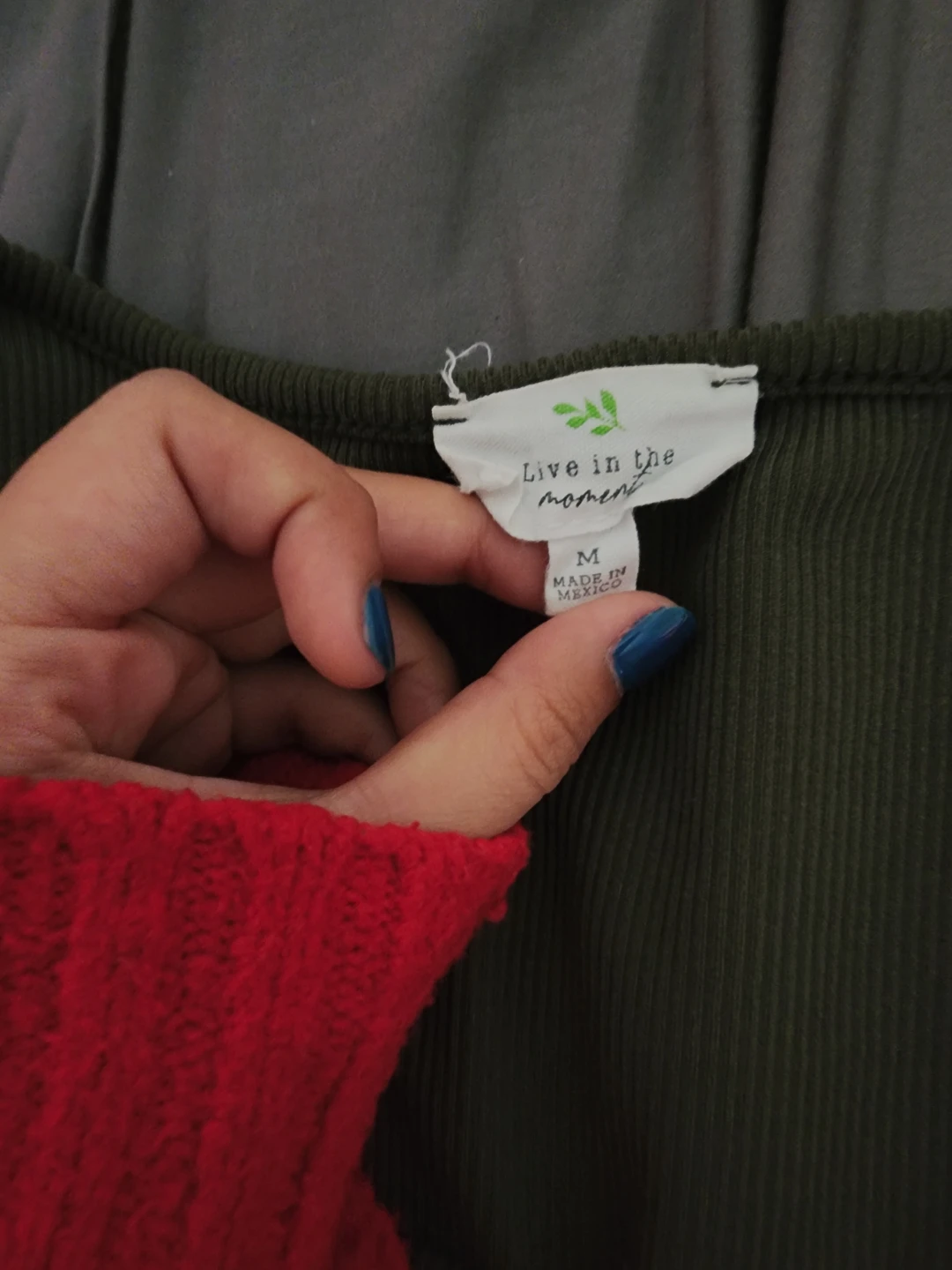 Live in the Moment Ribbed Long Sleeve Top - Olive Green - Size M - photo 2
