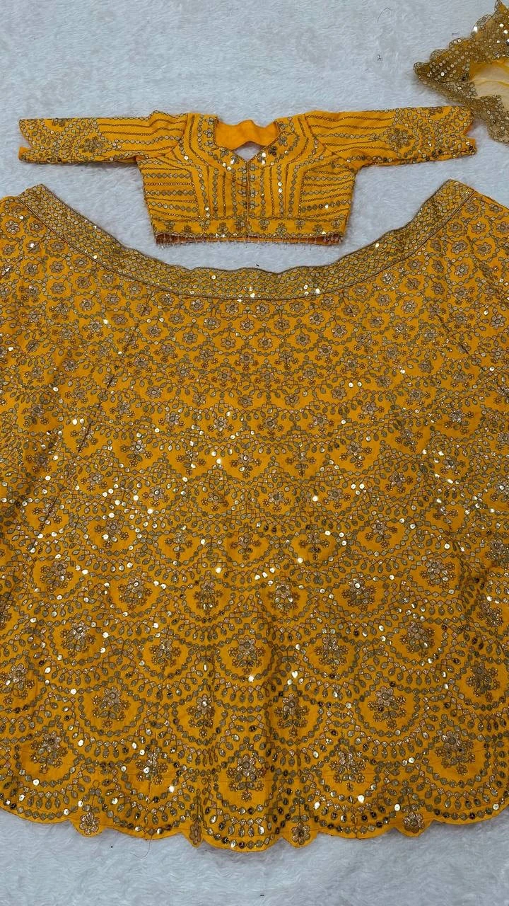 Yellow Sequined Lehenga Choli with Dupatta - photo 2