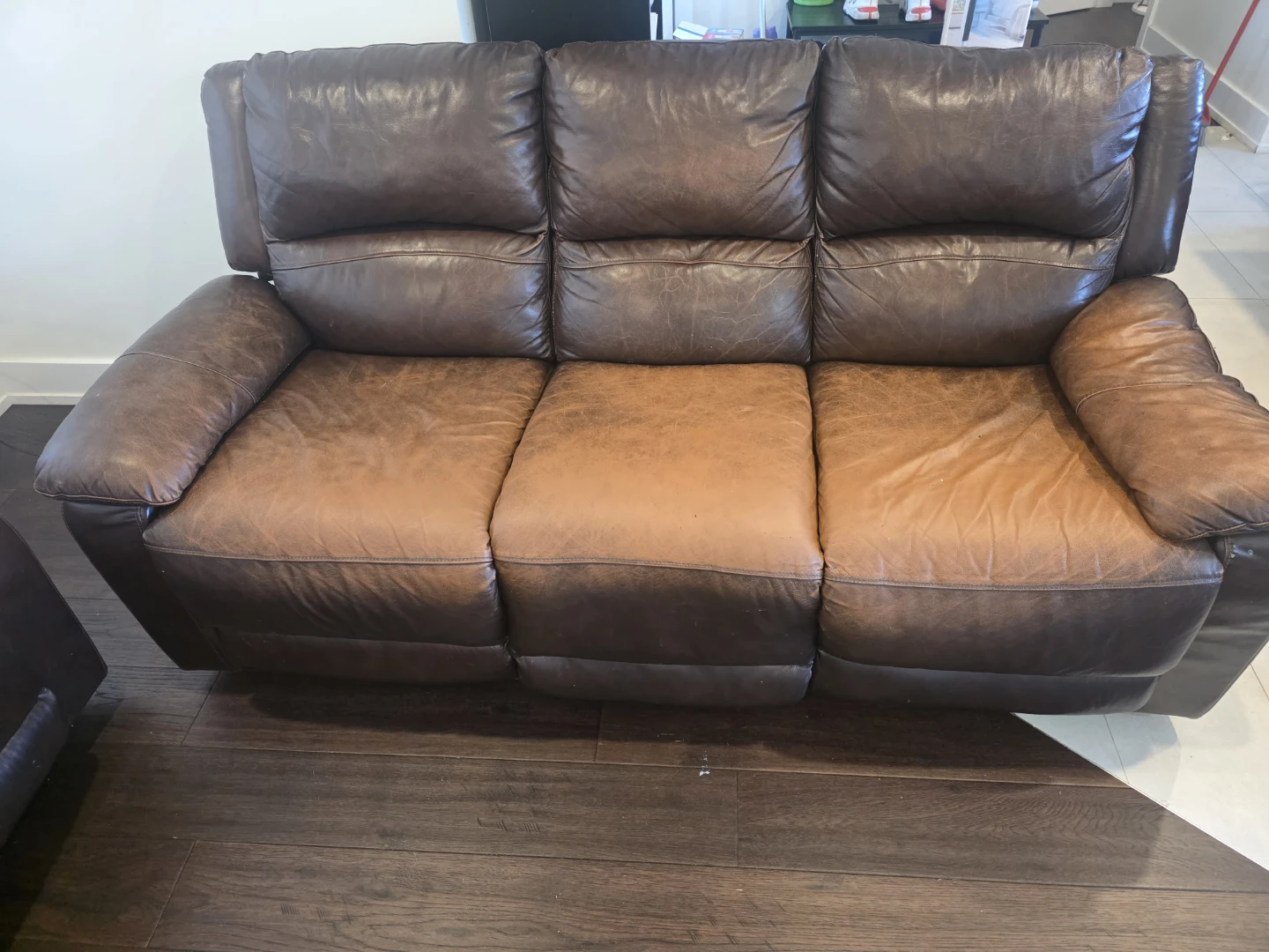 Brown Leather Power Reclining Sofa & Loveseat Set - photo 2