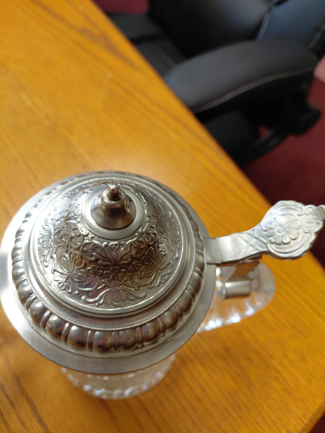 Glass Beer Steins with Pewter Lids - 2 Steins - photo 3