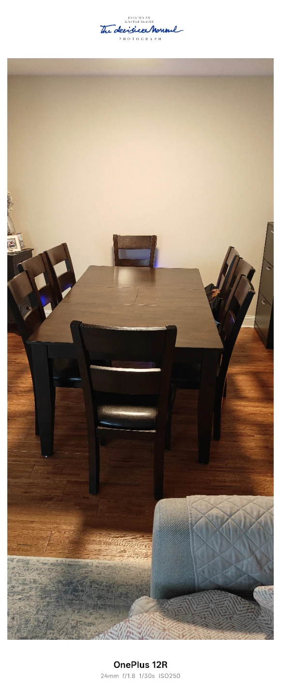 Dark Brown Wood Dining Set with 6 Chairs - photo 5