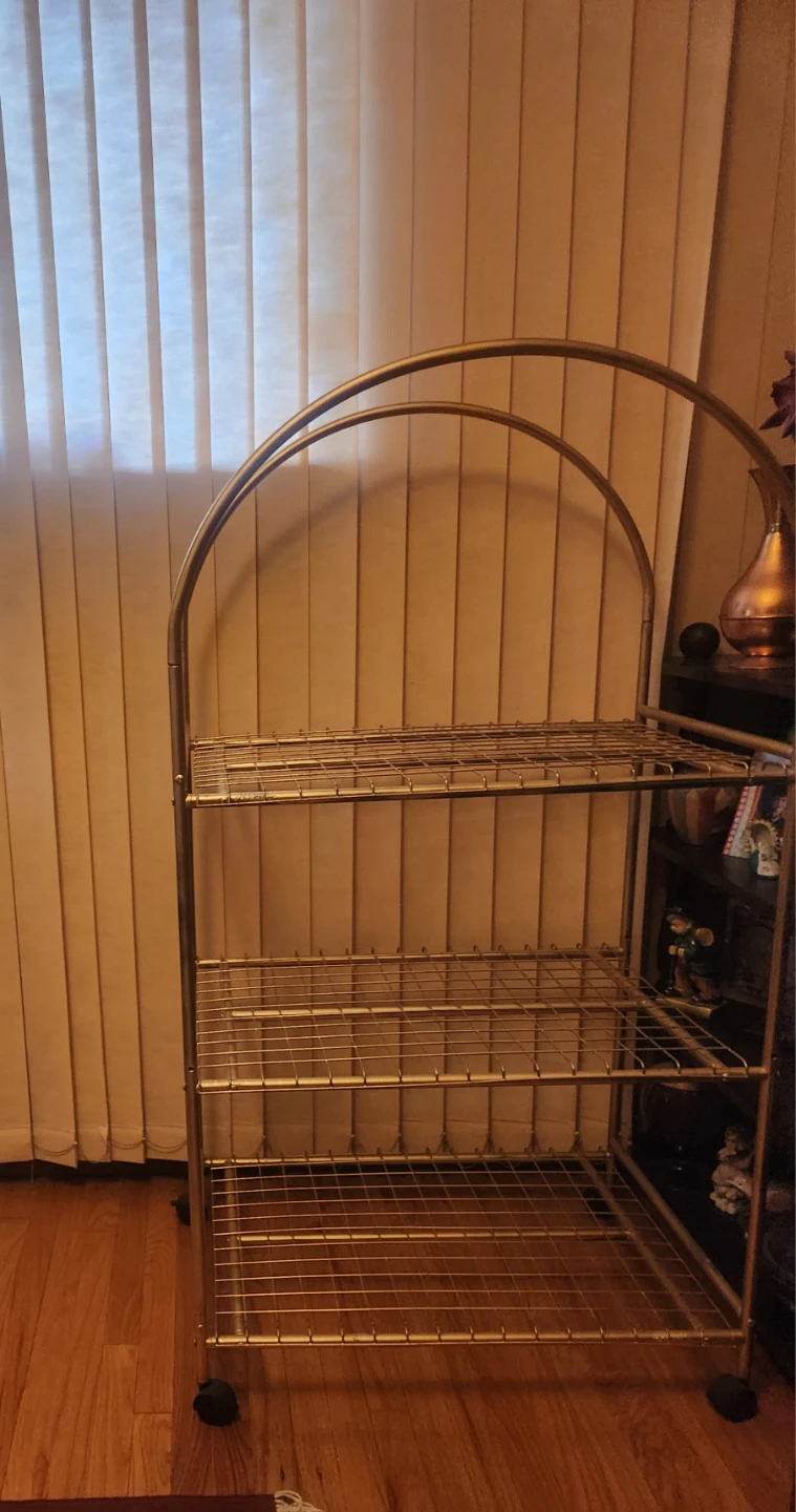 Vintage Gold Metal Rolling Bar Cart with Locking Mechanism