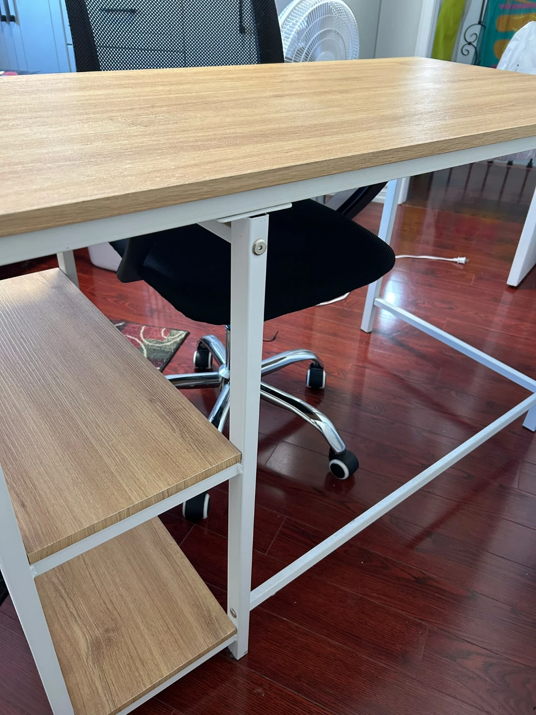Wooden Top Desk with Shelving + chair
