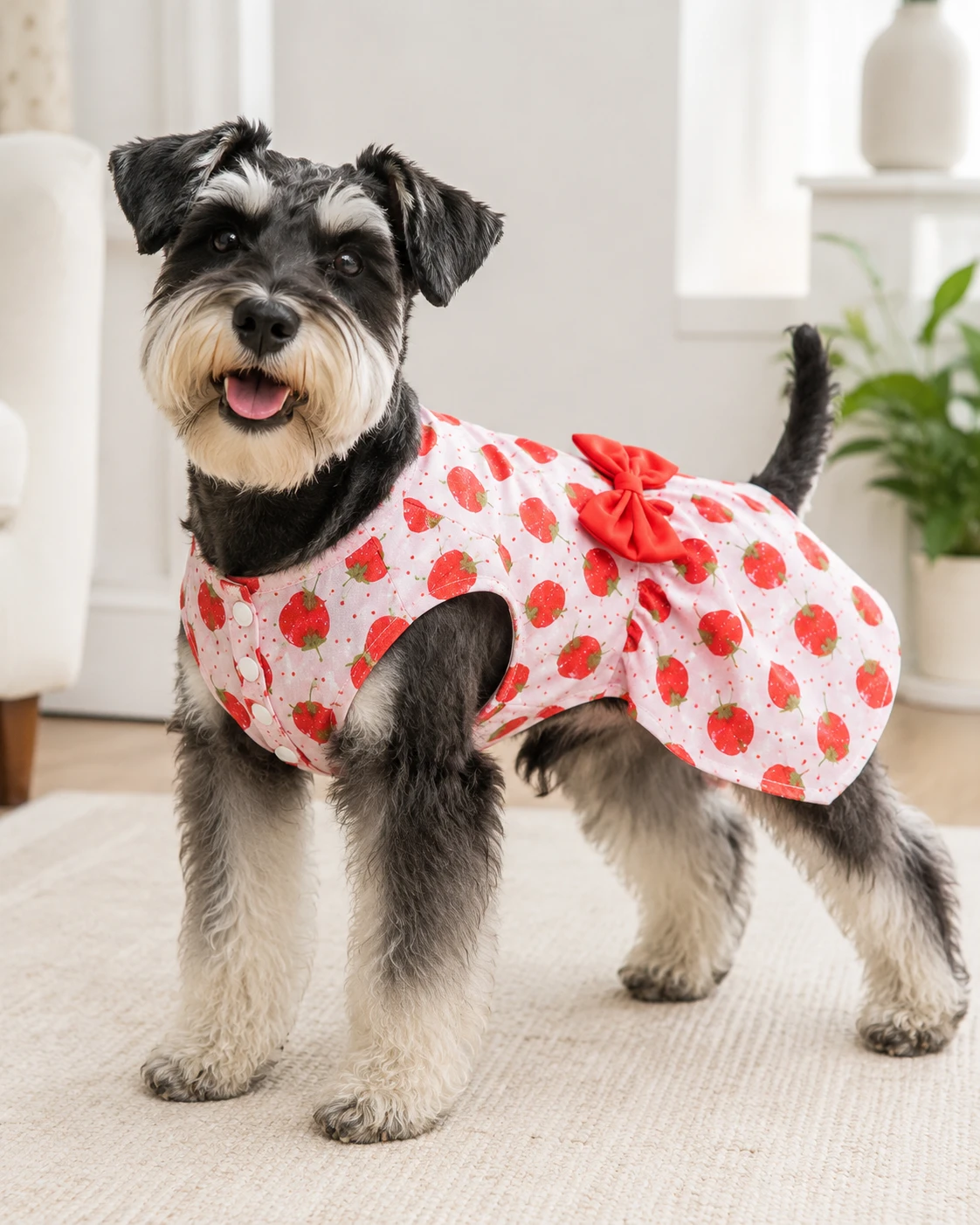 New Dog Dress with Strawberry Print and Red Bow - photo 2