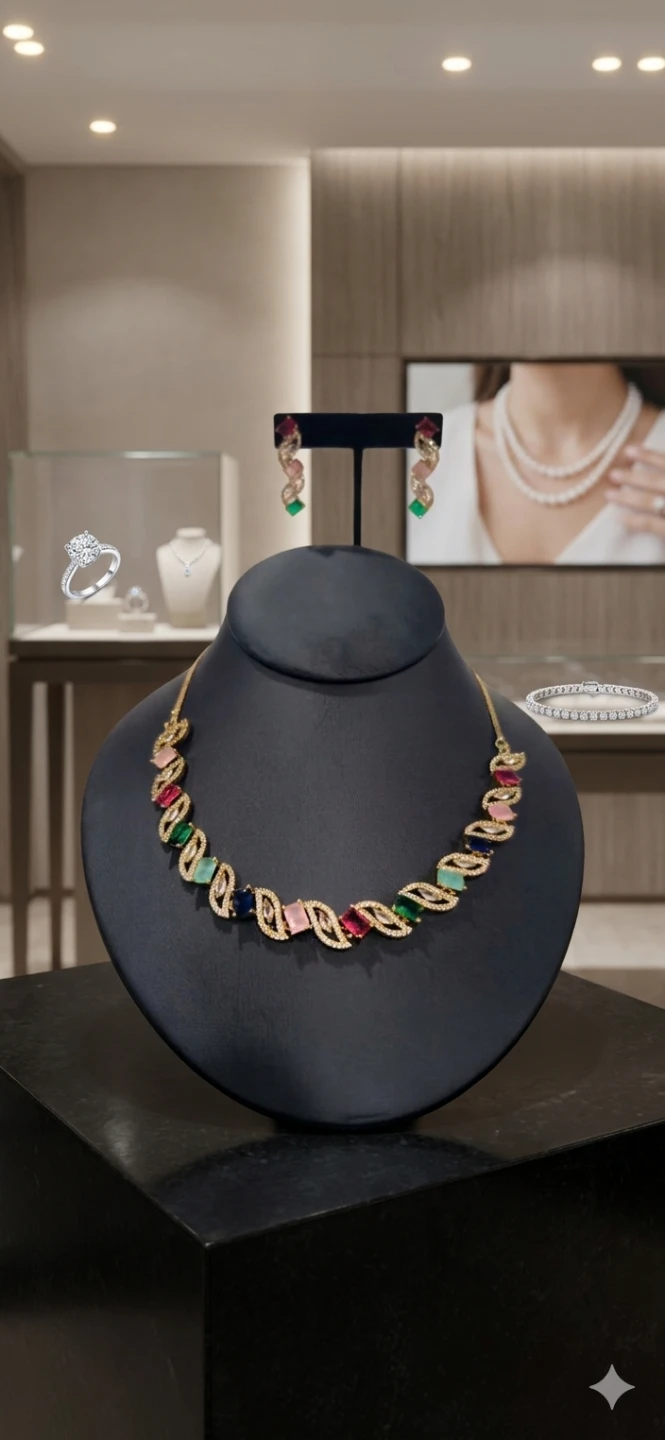 Elegant Multicolor Stone Necklace Set 💎