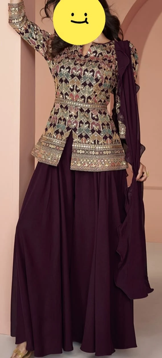 Embroidered Peplum Sharara Set with Dupatta - photo 2