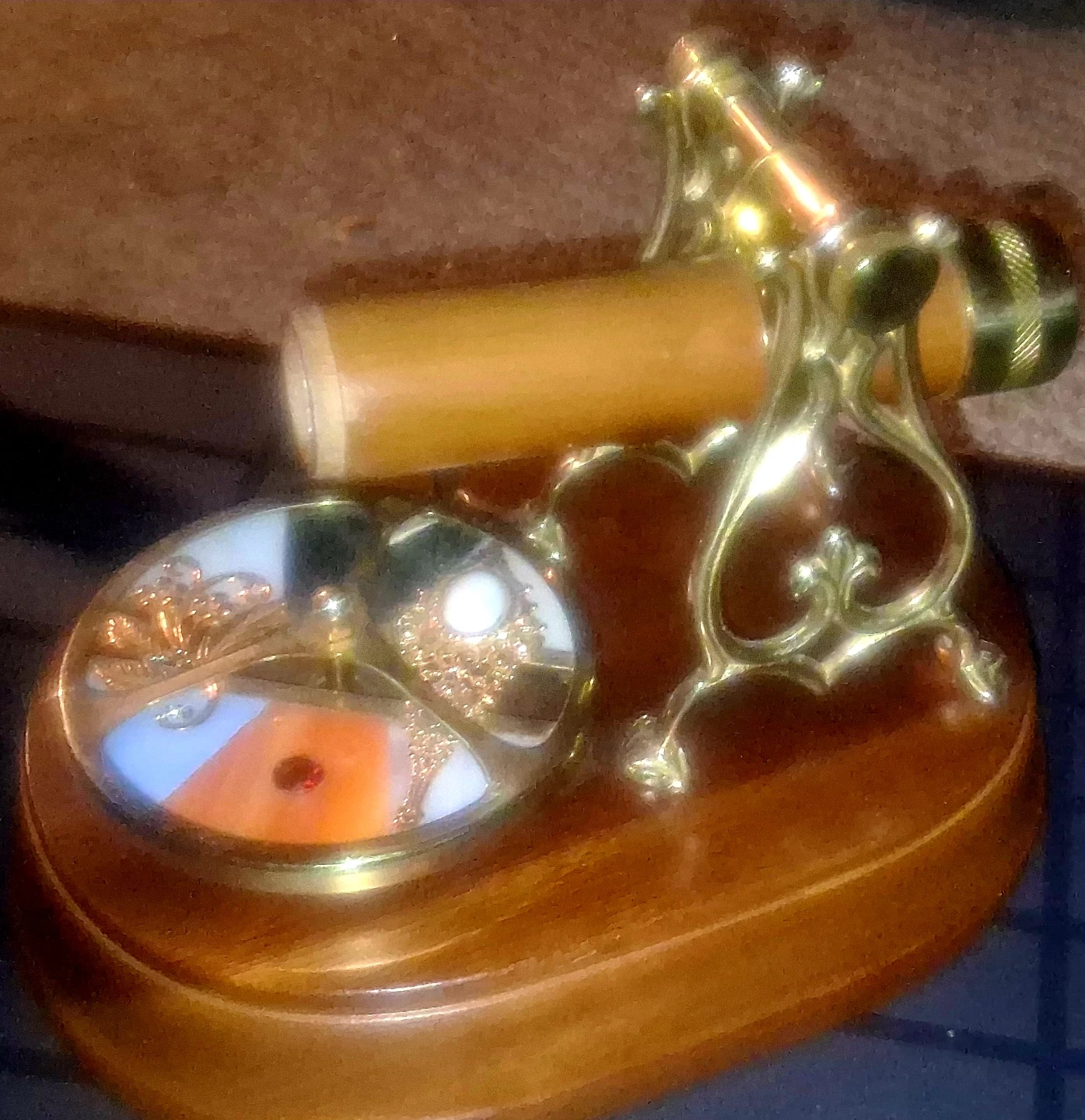 Decorative Kaleidoscope music Box with Stained Glass Base+Gems