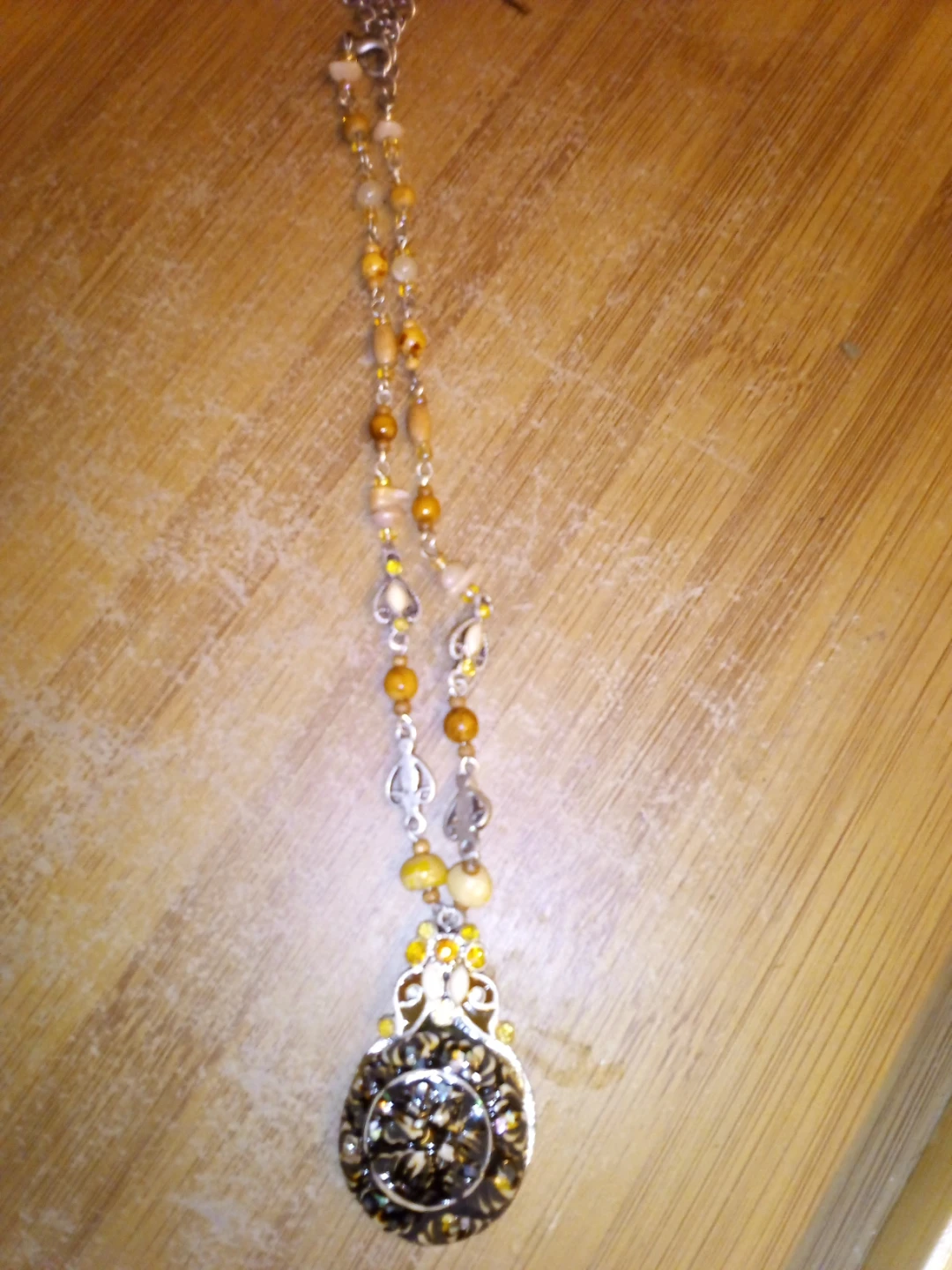 Beaded Pendant Necklace with Tiger Eye Stone