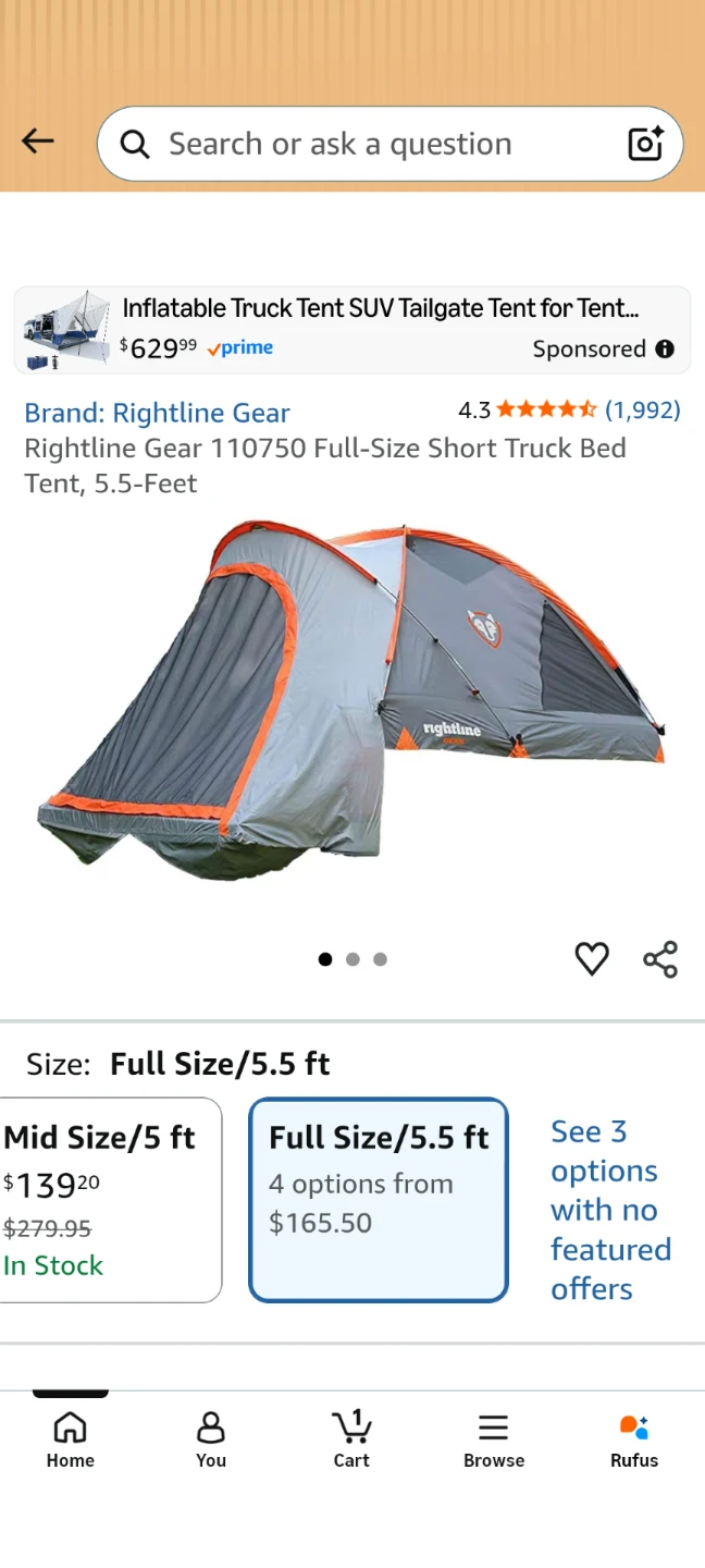 BNWB Rightline Gear 5.5 foot Crew Cab Truck Bed Tent - photo 3