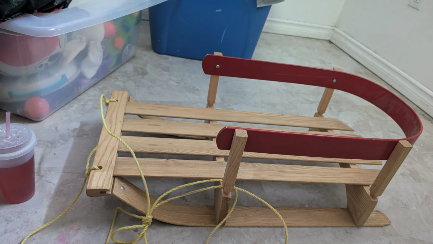 Wooden Sled with Red Handle for baby/toddler