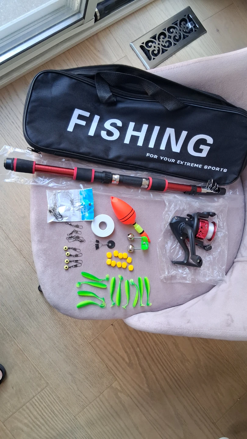 Fishing rod Reel Lures Hooks Line w Bag complete set