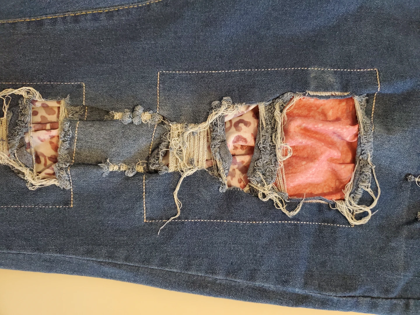 Plus Size Distressed Pink Patchwork Denim Cuffed Jeans - photo 5
