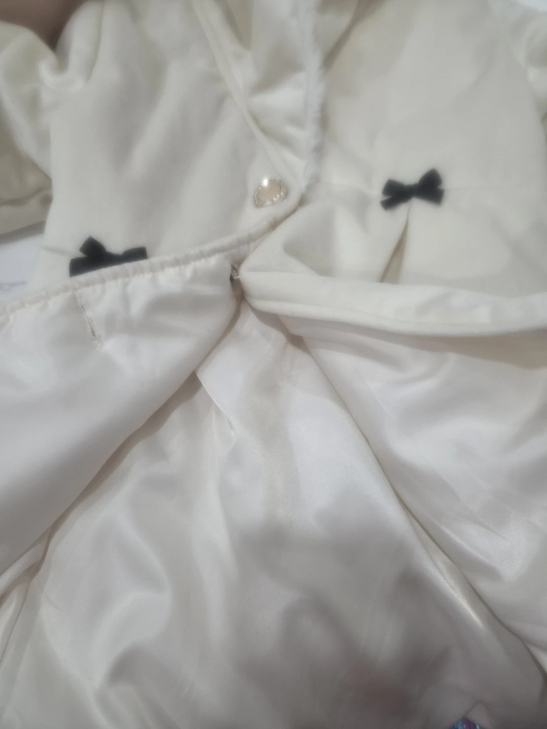 Cream Baby Coat with Faux Fur Collar and Bows - photo 3