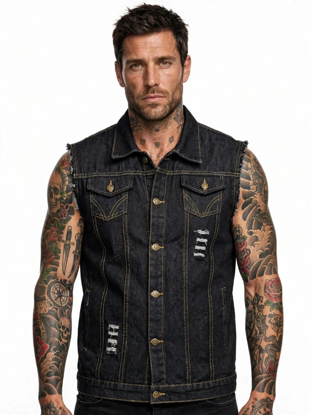 LIKE NEW Distressed Dark Wash Denim Vest MENS XL good as a LRG