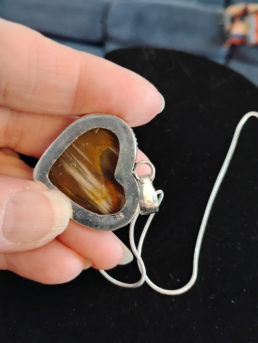 Sterling Silver Banded Agate Heart  Necklace - photo 3