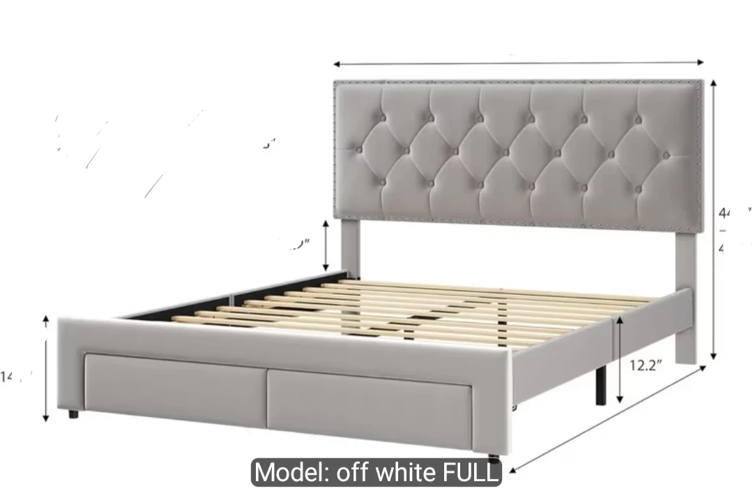 Grey Upholstered Full Bed Frame