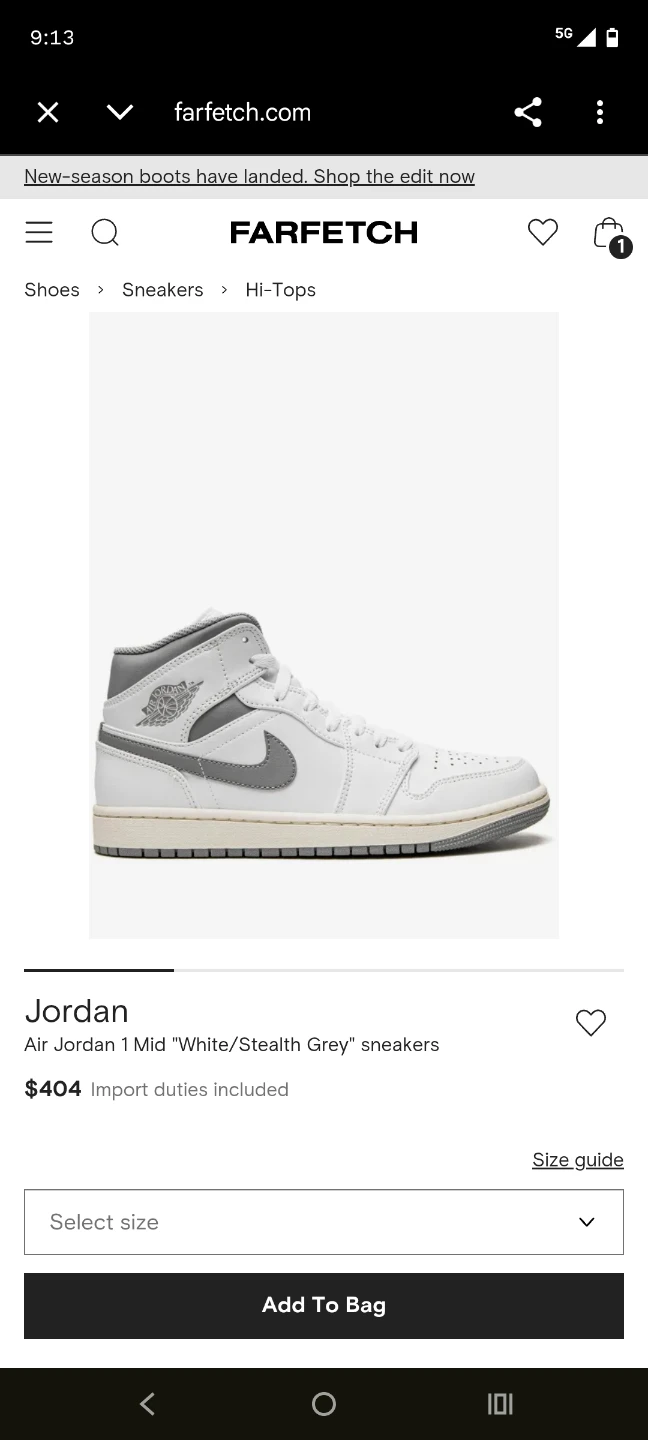 Jordan Air Jordan 1 Mid "White/Stealth Grey" Sneakers - photo 3