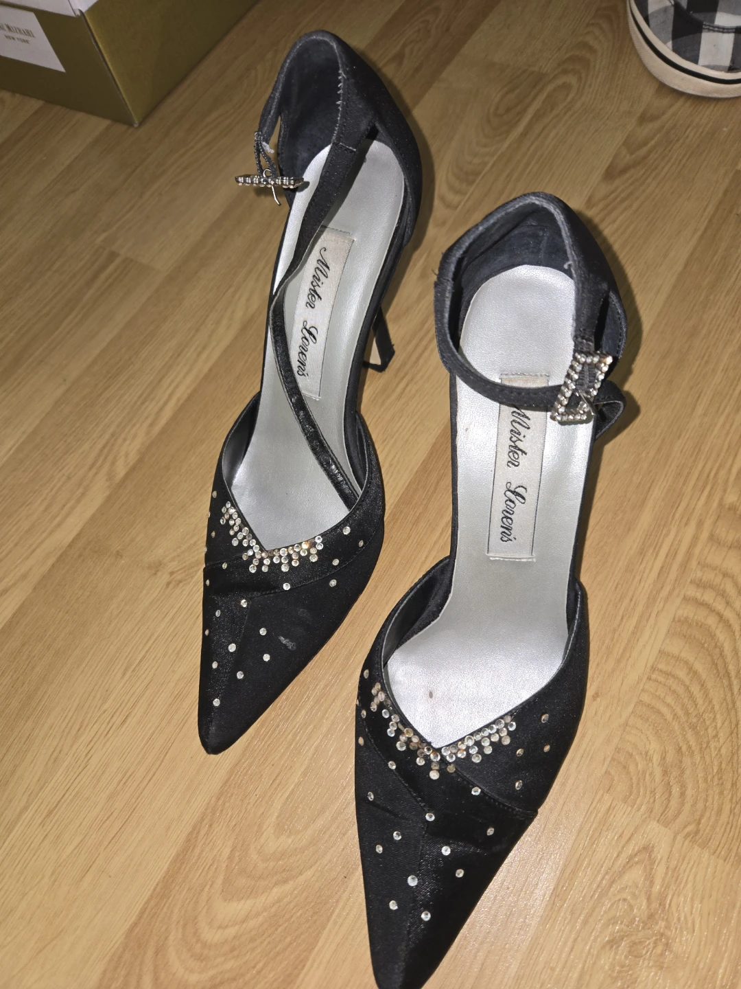 Black Glitter S - 6.5 Ankle Strap Heels by Mister Loren's