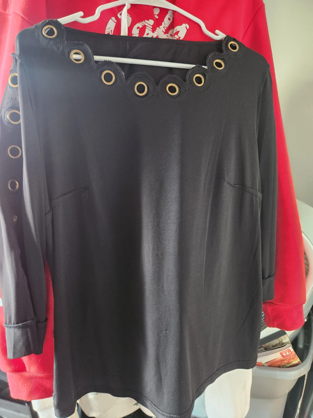 Black Long Sleeve Top with Gold Eyelets