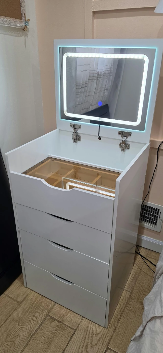 4-Drawer Vanity with LED Mirror + Hidden Storage Seat - photo 2