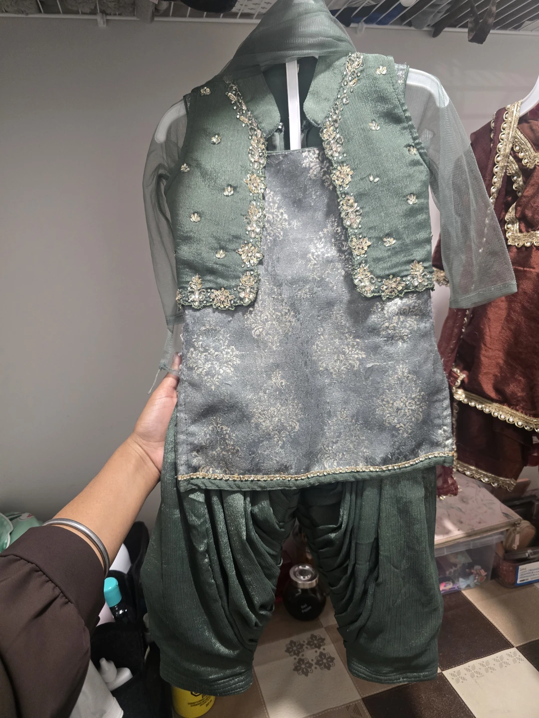 Green Embroidered Kids Kurti salwar suit