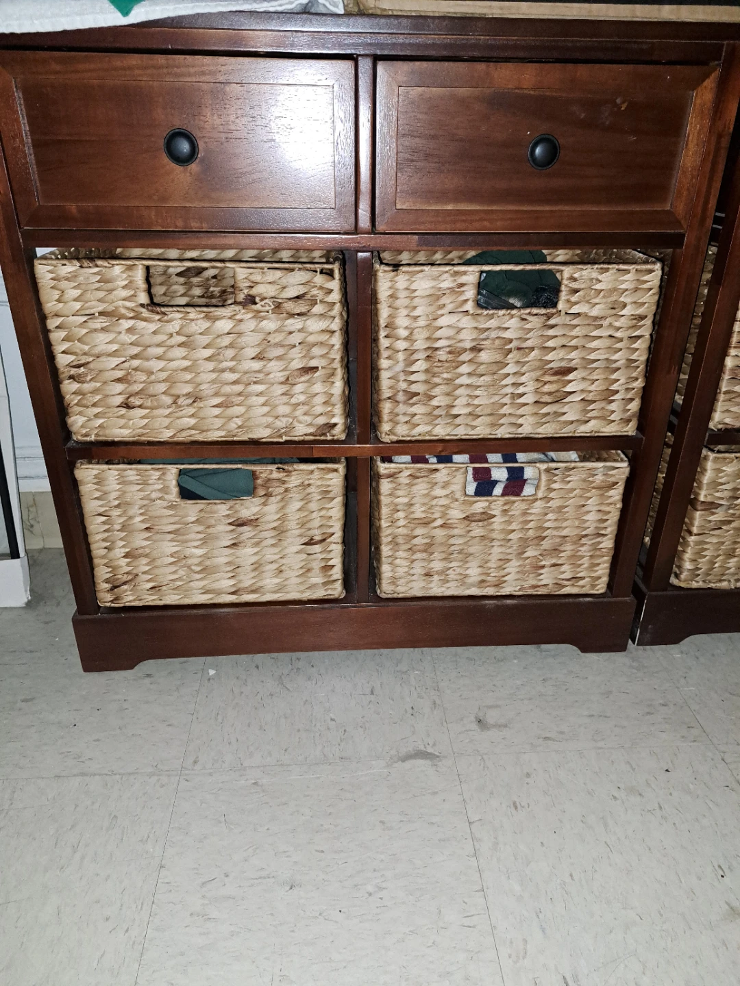 Wooden Storage Cabinet with Woven Baskets