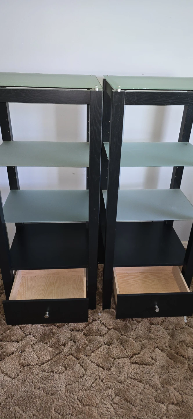 Black wood and frosted glass shelf unit with drawer - photo 4