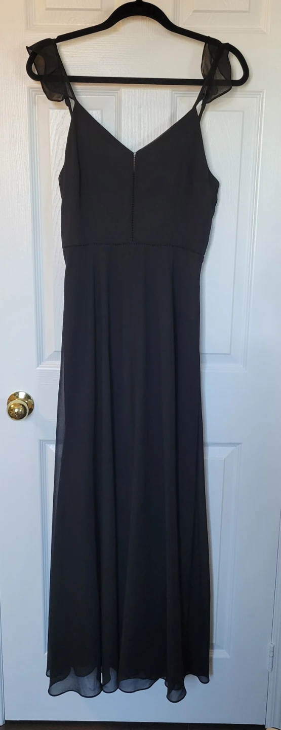Black Chiffon Maxi Dress with Ruffle Sleeves
