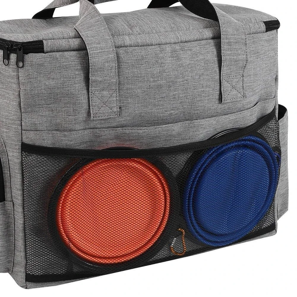 Grey Pet Travel Bag with Collapsible Bowls