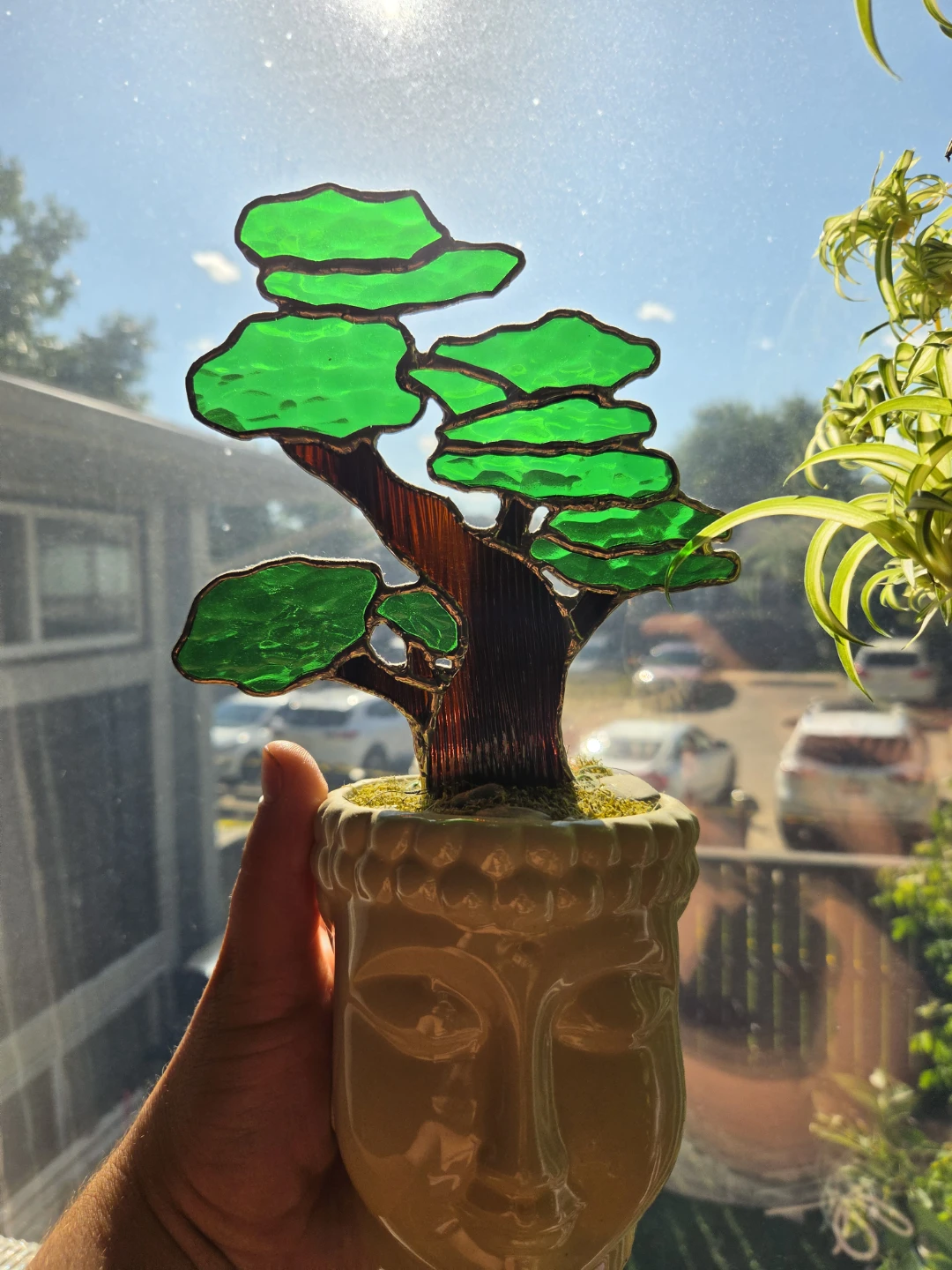 Stained Glass Bonsai Tree in Buddha Planter