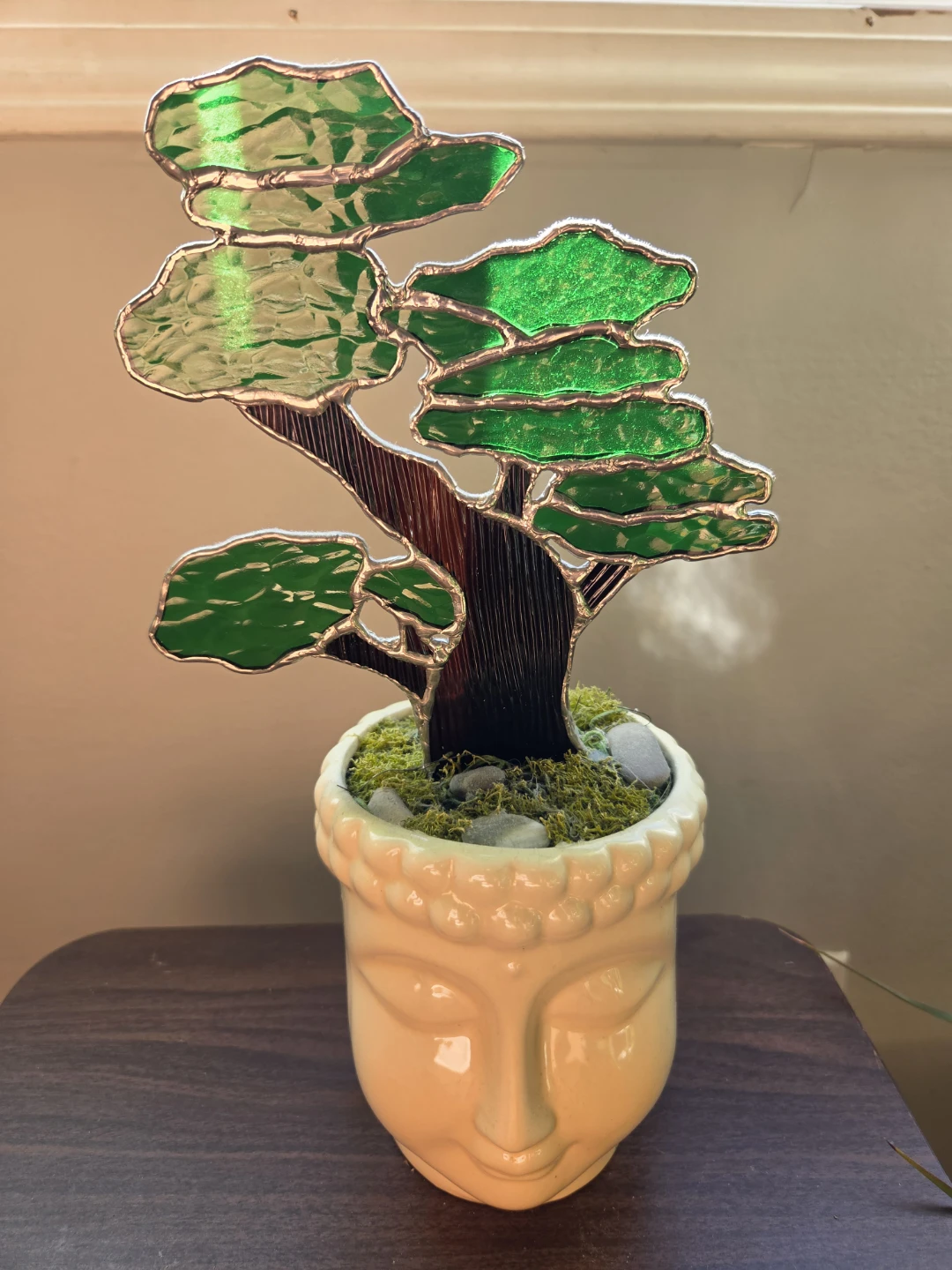 Stained Glass Bonsai Tree in Buddha Planter - photo 2