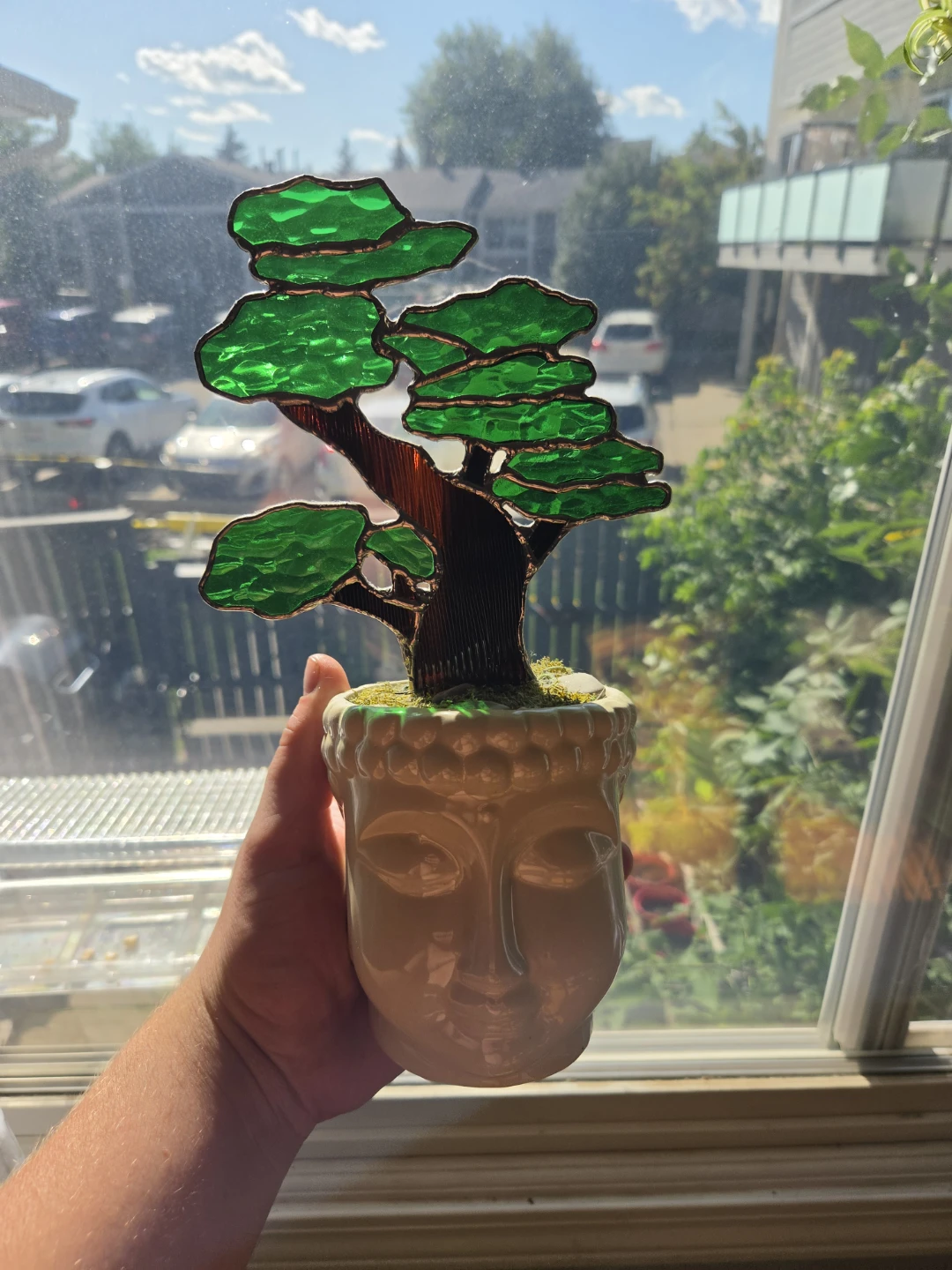 Stained Glass Bonsai Tree in Buddha Planter - photo 3