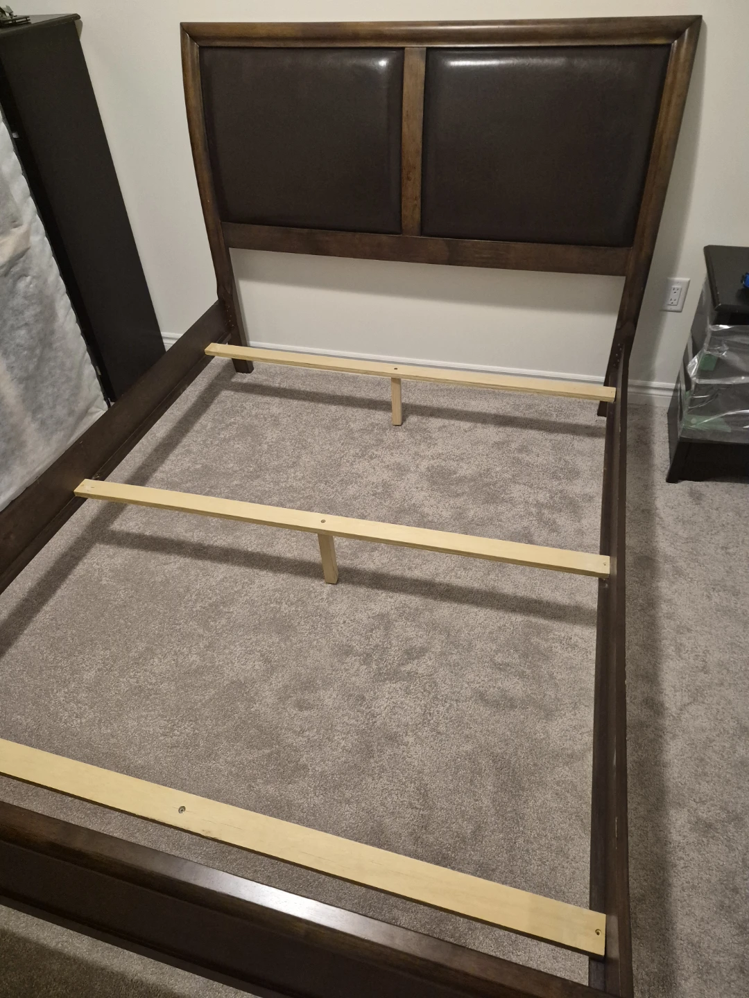 Brown Faux Leather and Wood Bed Frame Headboard - photo 2