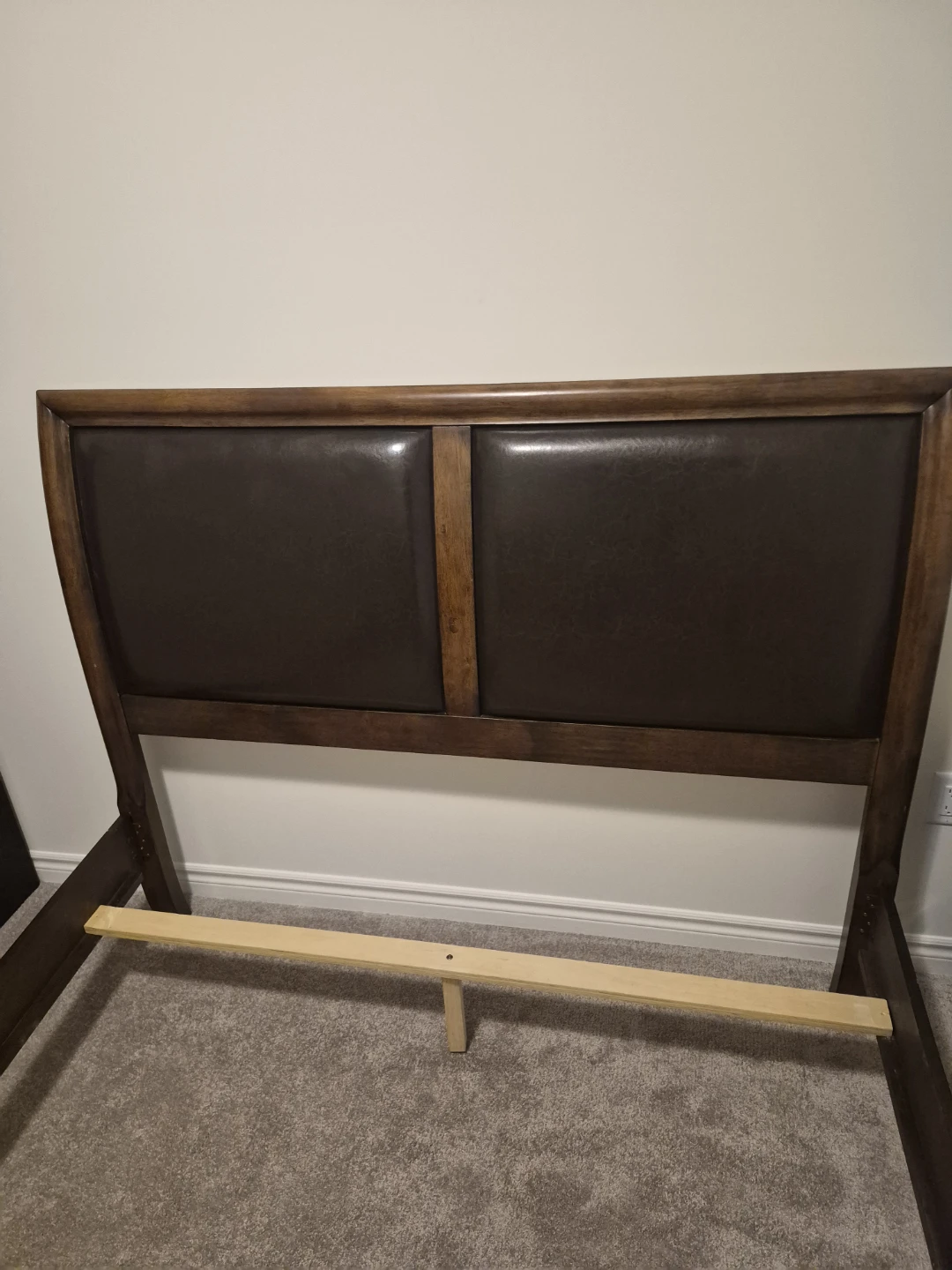 Brown Faux Leather and Wood Bed Frame Headboard - photo 5
