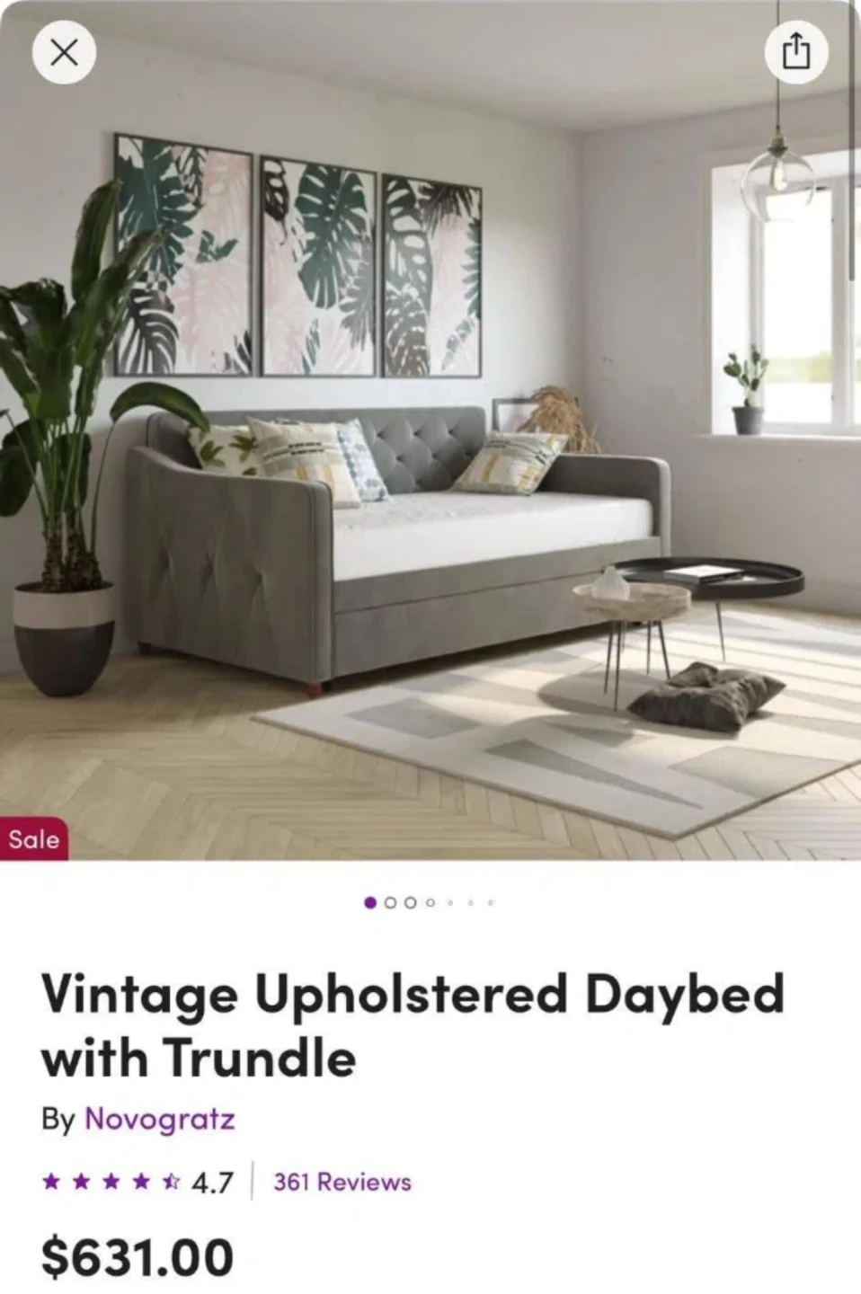 Novogratz Vintage Upholstered Daybed with Trundle - Gray