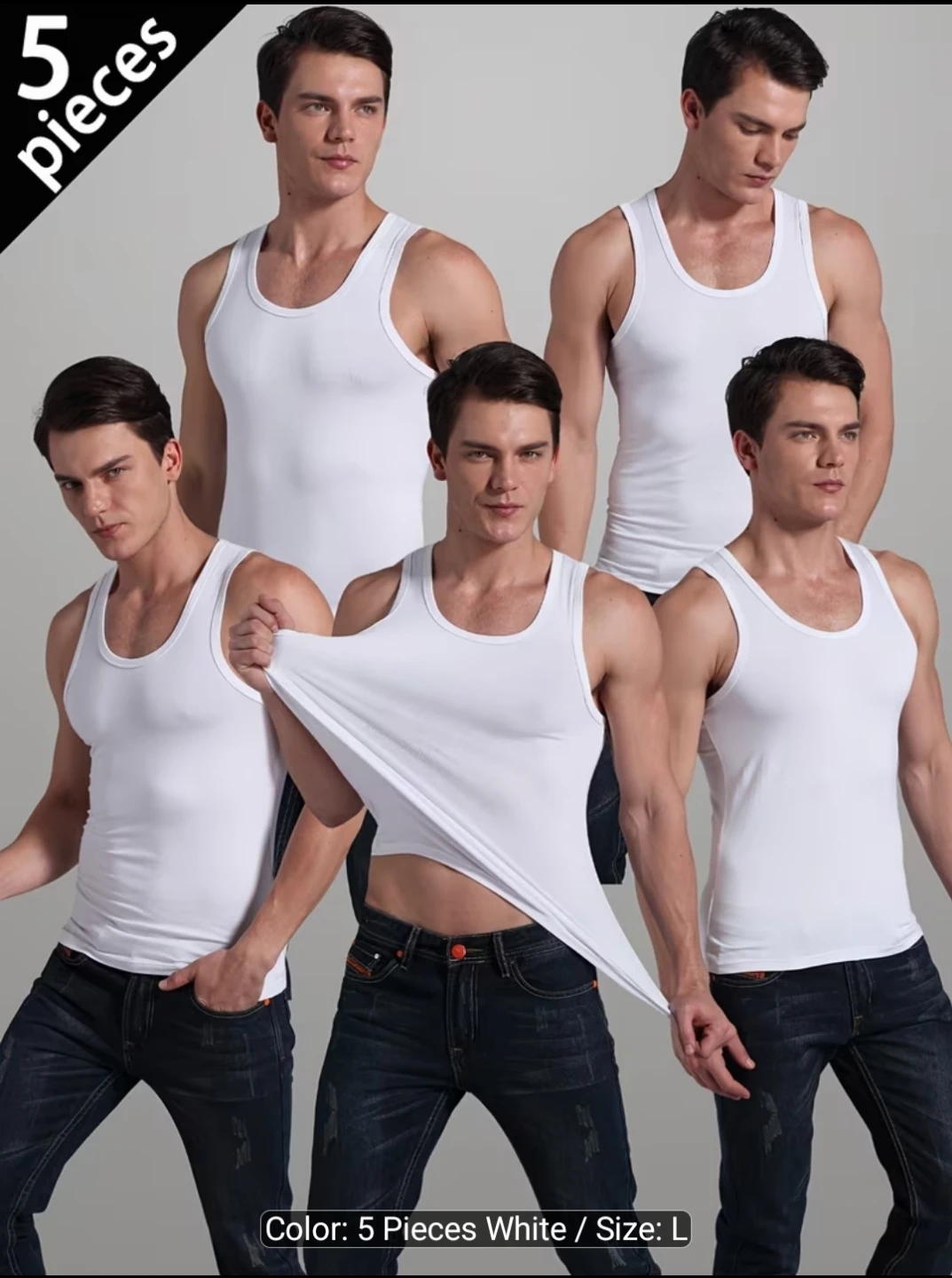 Original plain 5 Pack White Tank Tops - Size L