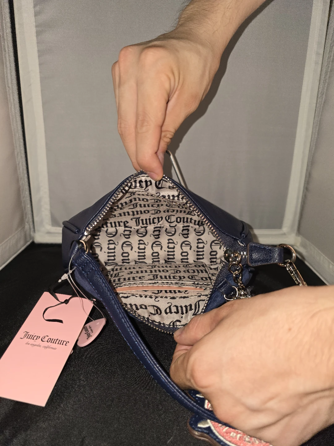 Juicy Couture Navy Blue Velvet Shoulder Bag with Charm - photo 4